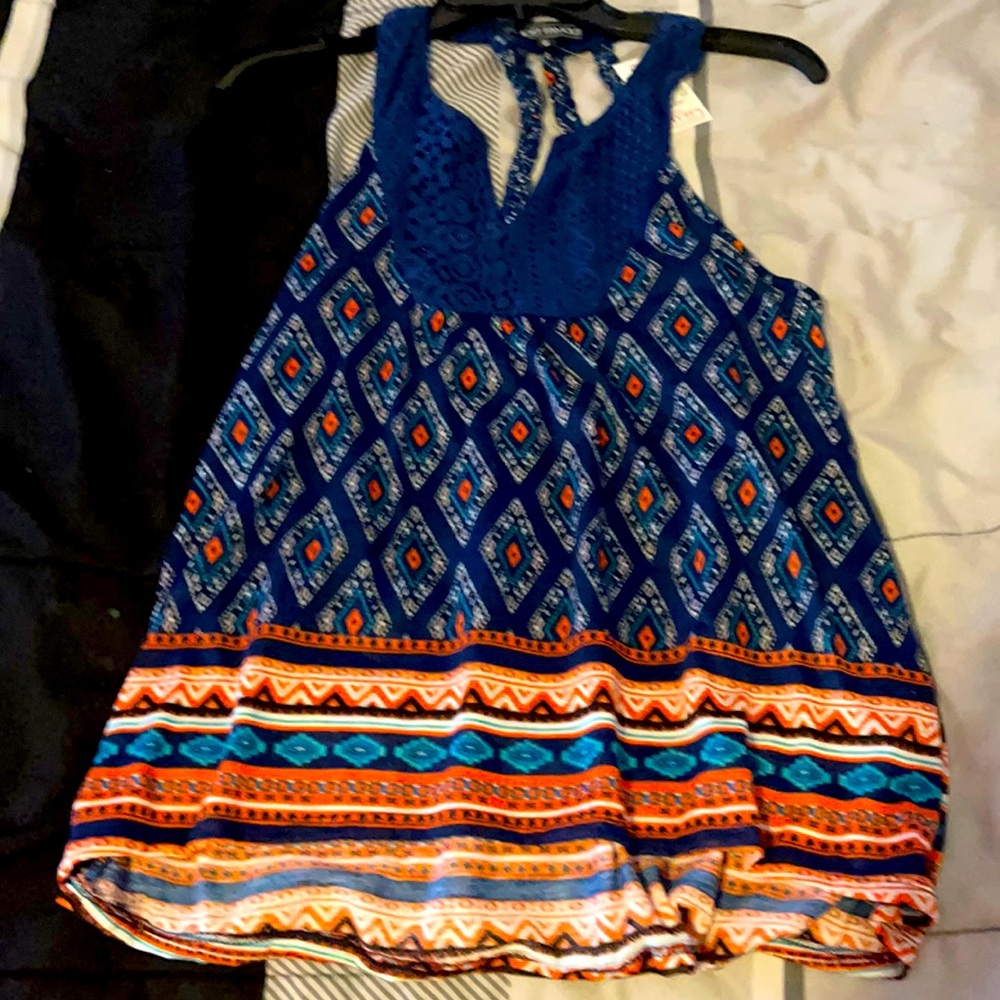 Blue, orange, white shirt size M